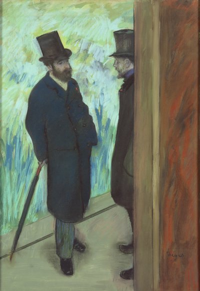 Venner på teatret, Ludovic Halevy (1834-1908) og Albert Cave (1832-1910) 1878-79 (pastel på papir) af Edgar Degas