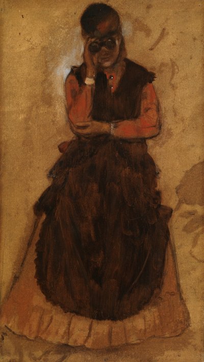 Tyttö katsoo oopperalasien läpi (öljy paneelissa) af Edgar Degas