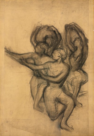 Gruppe af dansere, ca. 1895-1900 (kul på sammenføjet papir lagt om bord) af Edgar Degas