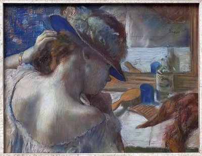 Foran spejlet. Værk af Edgar Degas (1834-1917), pastel omkring 1889. Fransk kunst af Edgar Degas
