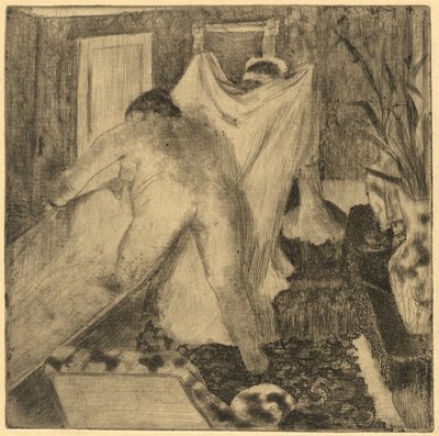 Forlader badet (La sortie du bain) af Edgar Degas