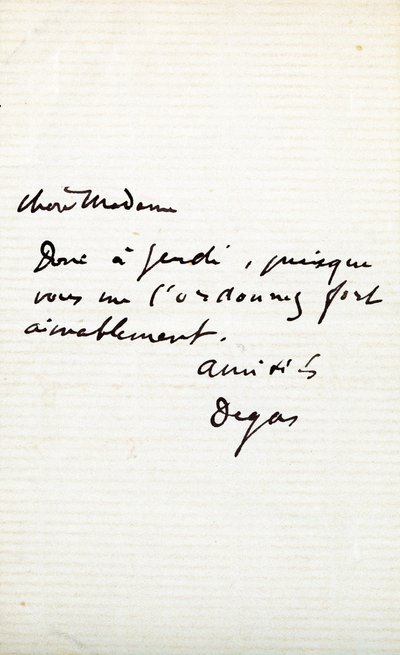 Brev fra kunstneren til Berthe Morisot (1841-95) af Edgar Degas