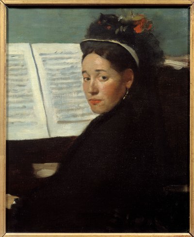 Mademoiselle Dihau (1843-1935) pianist ved koncertsøjlen, ved klaver Maleri af Edgar Degas (1834-1917) 1869 Søn. 0,45x0,32 m Paris, musee d