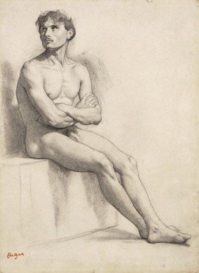 Man sidder, nøgenstudie, 1858 af Edgar Degas