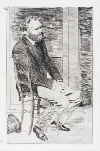 Manet siddende, vendt mod højre af Edgar Degas