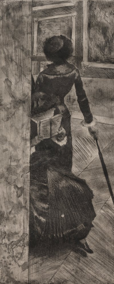 Mary Cassatt ved Louvre: The Paintings Gallery, 1879-1880. af Edgar Degas