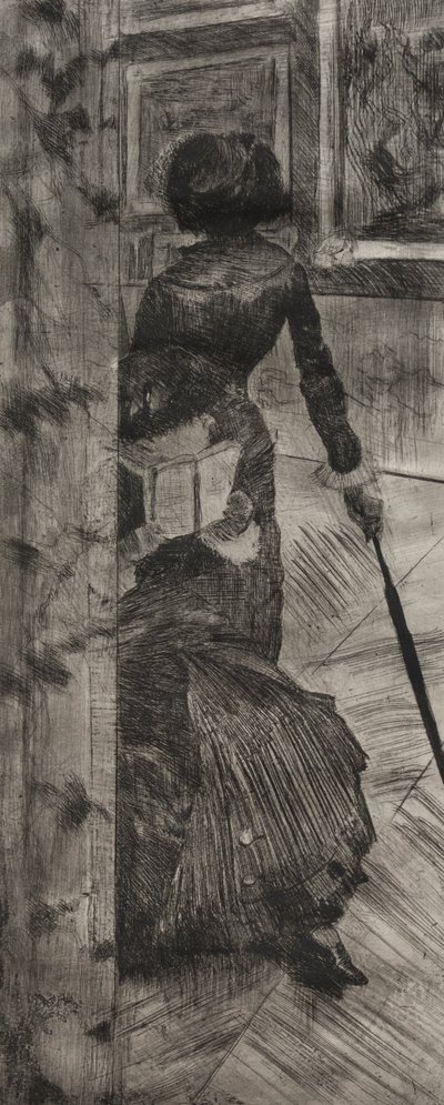 Mary Cassatt ved Louvre: The Paintings Gallery, 1879-1880. af Edgar Degas