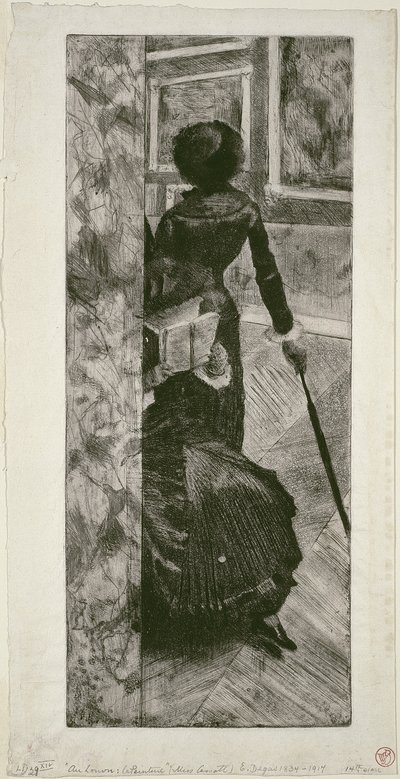 Mary Cassatt i Paintings Gallery på Louvre, 1879-80 af Edgar Degas