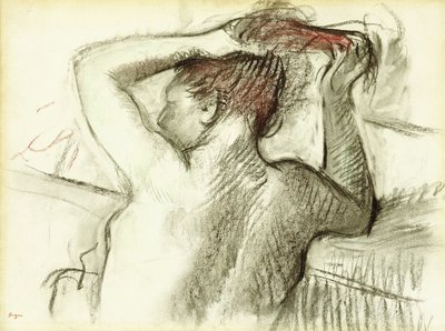 Nøgen kvinde styler sit hår af Edgar Degas