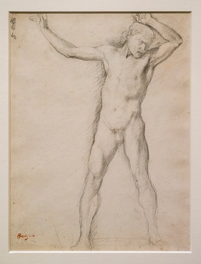 Nøgent ansigt, arme løftet, ca. 1859-1861. Grafit på velinpapir. af Edgar Degas