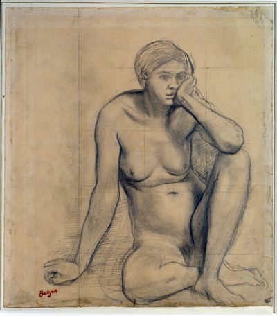 Nøgen kvinde siddende Studie til “Scene de guerre au middelalderen”” Tegning af Edgar Degas (1834-1917) Dim. 0,27 x 0,31 m Paris. Louvre-museet af Edgar Degas