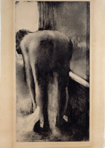 Nøgen kvinde ssuying sine fødder nær sit badekar Monotype i sort blæk af Edgar Degas (1834-1917) 1879-1883 Søn. 0,45 x 0,23 m Paris. Louvre-museet af Edgar Degas