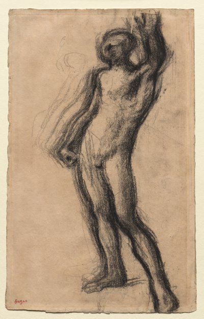 Nøgen mand stående, med venstre hånd hævet, ca. 1900. af Edgar Degas