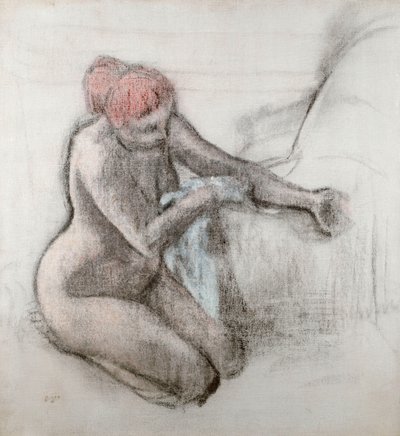 Nøgen kvinde tørrer sig efter badet, ca. 1898 af Edgar Degas