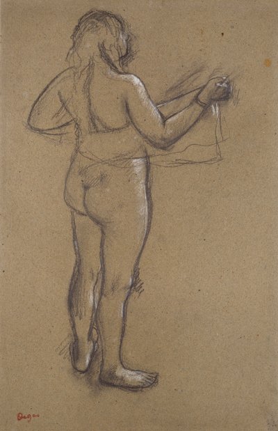 Nøgen kvinde, der tørrer sig med et håndklæde, set bagfra, slutningen af det 19. århundrede af Edgar Degas