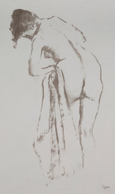 Nøgen kvinde med håndklæde, stående af Edgar Degas