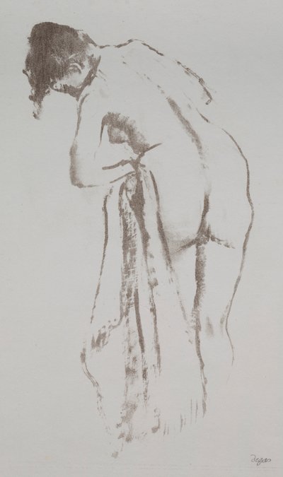 Nøgen kvinde med håndklæde, stående, 1891-92. af Edgar Degas