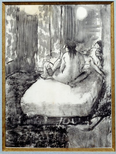 På sengen Monotype i sort blæk på kinesisk papir af Edgar Degas af Edgar Degas