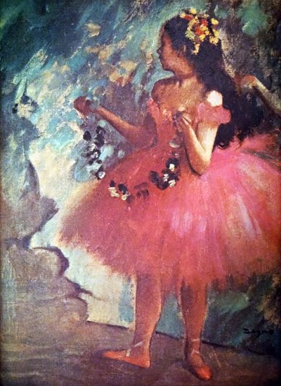 Maleri med titlen Dancer in a Rose Dress af Edgar Degas af Edgar Degas