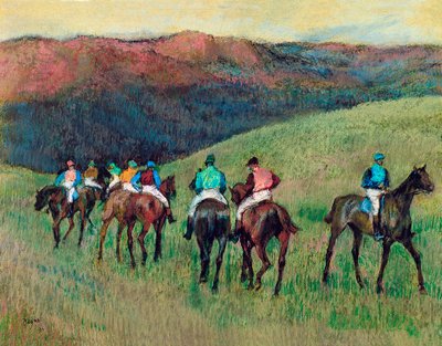 Væddeløbsheste i et landskab, 1894 af Edgar Degas