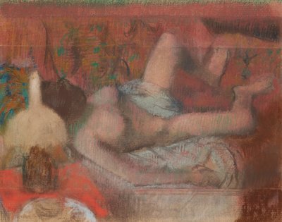 Liggende nøgen kvinde, ca. 1888-90 (pastel over monotypi på papir) af Edgar Degas