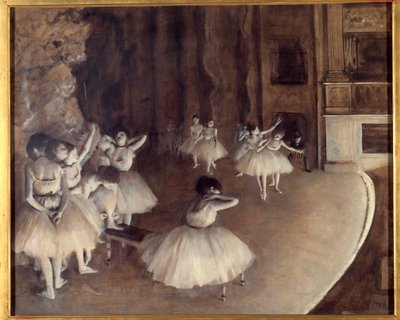 Gentagelse af en ballet på scenen Maleri af Edgar Degas (1834-1917). 1874. Dim. 0,65x0,81 m. Paris, Musee d