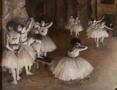 Indstudering af en ballet på scenen af Edgar Degas