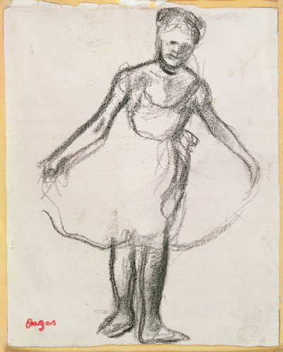 Standing Dancer Holding Tutu (kul på papir) af Edgar Degas