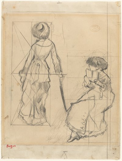 Studie for Mary Cassatt ved Louvre [recto], ca. 1879. af Edgar Degas