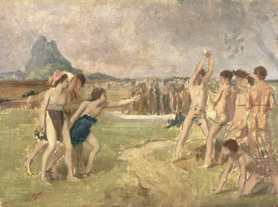 Studie til The Young Spartans Exercising, ca. 1860-61 (olie på papir monteret på panel) (se 3354) af Edgar Degas