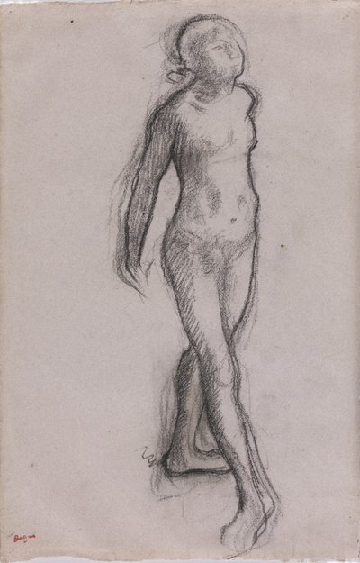 Studie af en nøgendanser, ca. 1878-79 (kul og sort tusch på papir) af Edgar Degas