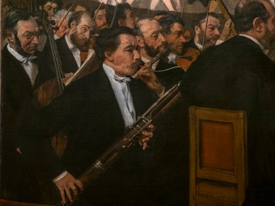 Operaorkestret (detaljer). 1870. Olie på lærred. af Edgar Degas