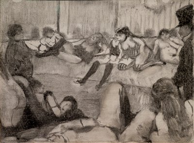 Salonen. 1879. Monotype har sort blæk, pastelfarver. af Edgar Degas