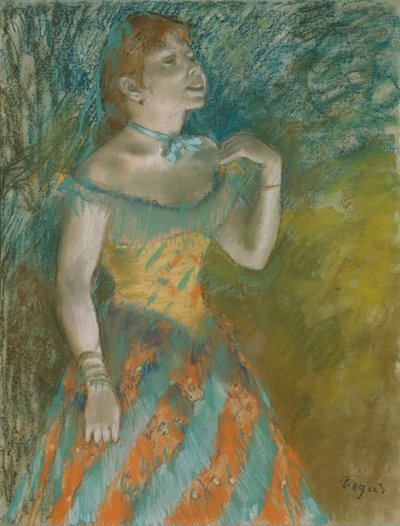 Sangeren i grønt, ca. 1884 (pastel på lyseblåt lagt papir) af Edgar Degas