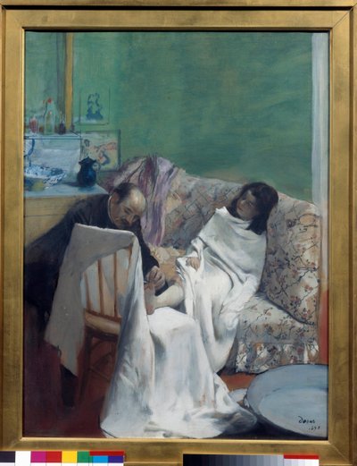 Pedikyren En læge undersøger en ung kvindes fødder. Maleri af Edgar Degas (1834-1917). 1873. Dim 0,61 x 0,46 m. Paris, Musee d