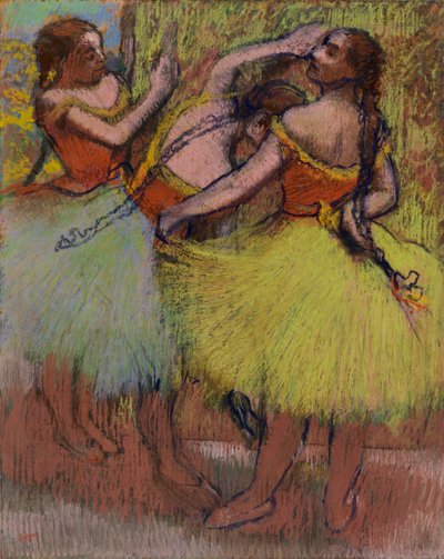 Tre dansere med hår i fletninger af Edgar Degas