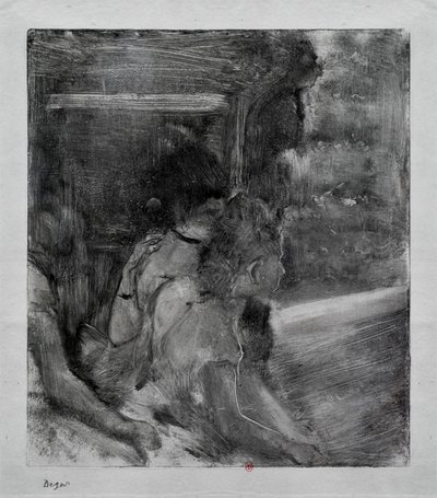 Til teatret. Omkring 1878. Monotypi har sort blæk fra Kina. af Edgar Degas