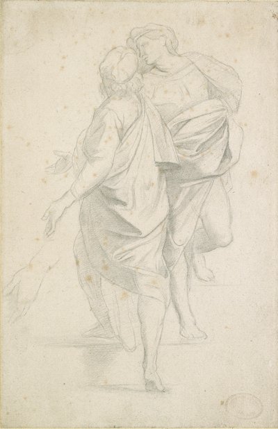 To skikkelser stående på en trappe efter Raphael, c1853-54 af Edgar Degas