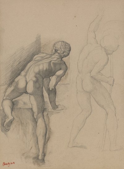 To nøgne mænd, 1856-57 (grafitblyant på mørkt cremepapir) af Edgar Degas
