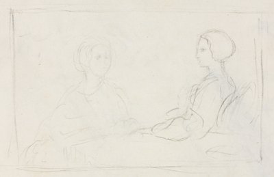 To siddende kvinder på bagsiden, 1856-1860. af Edgar Degas