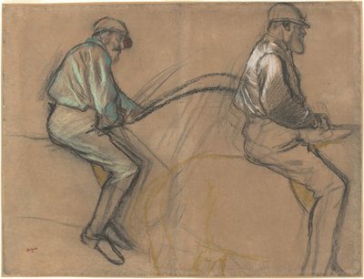Two Studies of a Jockey, ca. 1884 (kridt, kul og pastel på brunt lagt papir) af Edgar Degas