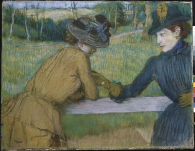 To kvinder læner sig op ad en hegnsskinne af Edgar Degas