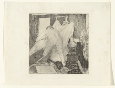 Kvinde kommer ud af badet og får håndklæde af kvinden La Sortie du Bain af Edgar Degas