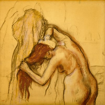 Kvinde tørrer sig selv, ca. 1905 (kul og pastel på kalkerpapir lagt på papir) af Edgar Degas