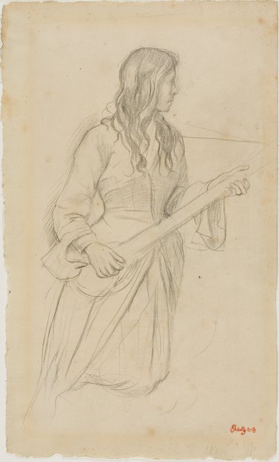 Ung kvinde spiller mandolin, undersøgelse til portræt af Mlle. Fiocre i balletten "La Source" af Edgar Degas