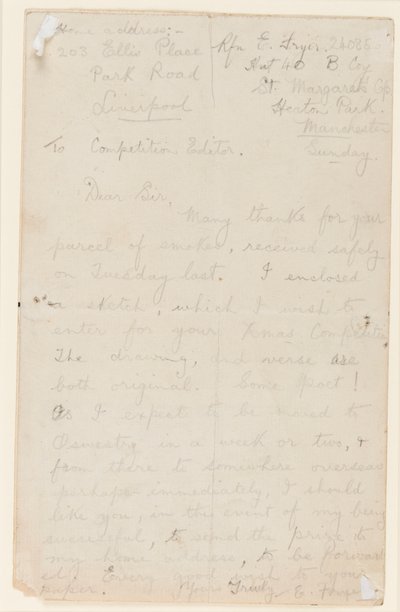 Brev til en aviskonkurrenceredaktør, 1914-18 af Edgar Fryer