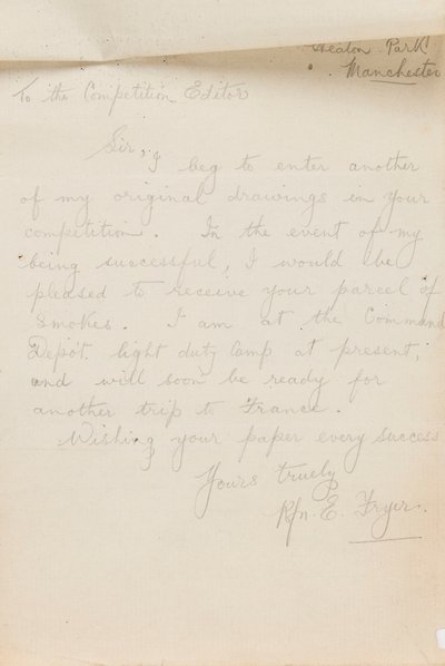 Brev til en aviskonkurrenceredaktør, 1917 af Edgar Fryer