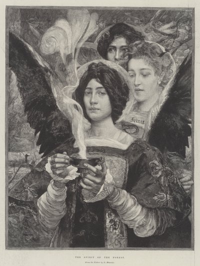 Skovens ånd (kobberstik) af Edgar Maxence