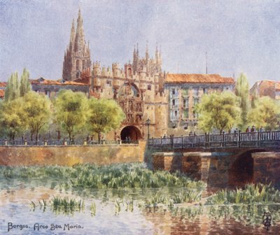 Nordspanien: Burgos, Arco Sta Maria (farve litho) af Edgar T. A. Wigram