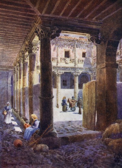 Nordspanien: Burgos, gårdhave til Casa de Miranda (farve litho) af Edgar T. A. Wigram